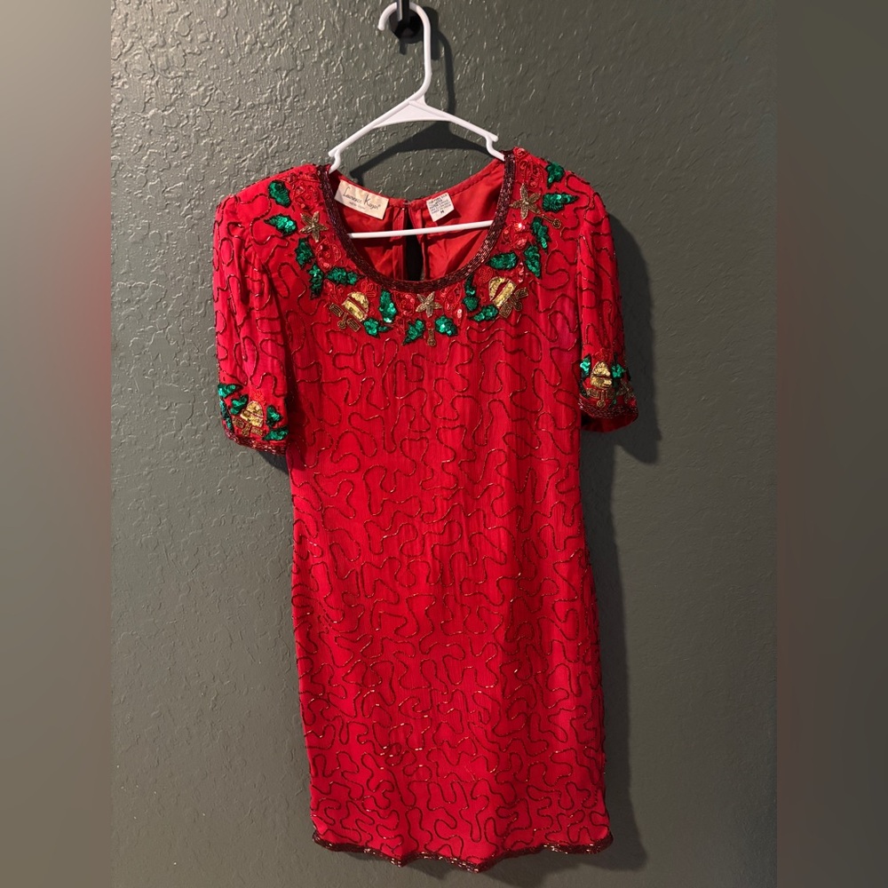 Laurence Kazar Vintage Christmas Sequin Red Dress